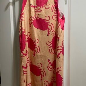 Crab Print Pink and Cream Midi Dress